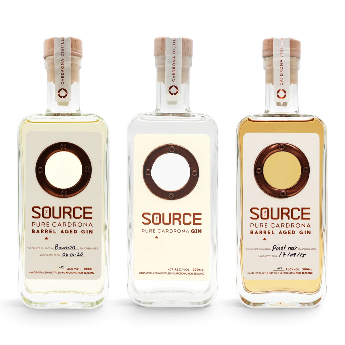 The Cardrona Distillery 'The Source' Gin Trio, 47% ABV, 3 x 200ml